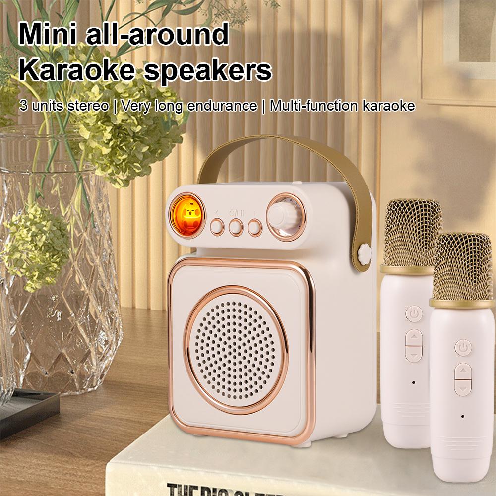 Mini Karaoke Machine Wireless Microphone and Speaker Set with 2 Microphone Rechargeable LED Color
