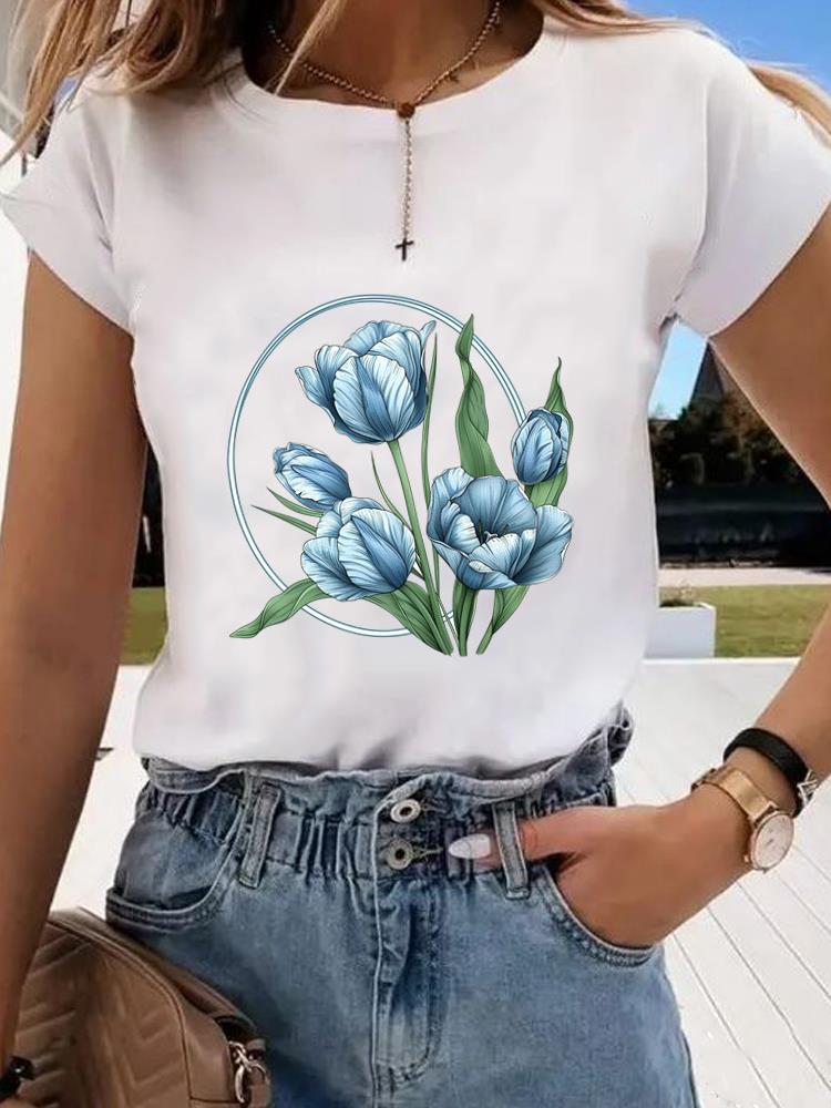 (Asian Size) Short Sleeve T-shirts Clothing Fashion Print  T Female Butterfly Sweet 90s Casual Women's Top Graphic Tee