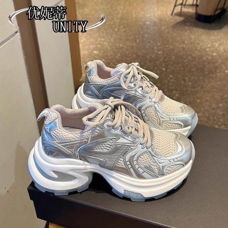 Thick-soled Inner Height Increase Dad Shoes Women 2025 Autumn New Breathable Internet Celebrity Fried Street Ins Trendy Fashion Casual Sports Shoes
