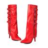 lenkisen PU Autumn Winter Shoes Pointed Toe Stiletto Thin High Heels Metal Square Buckle Keep Warm Fashion Knee Boots