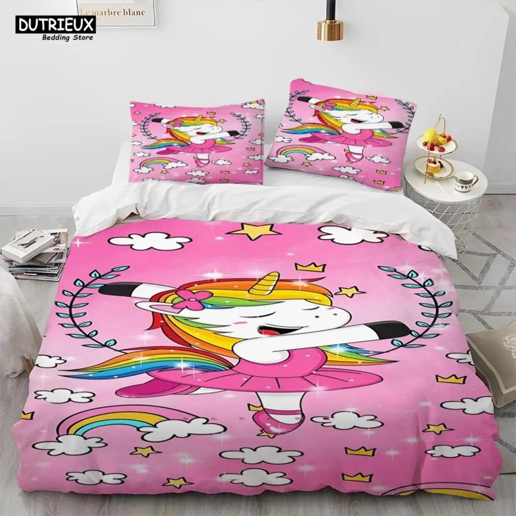 Unicorn Cute Cartoon Comforter Bedding Set,Duvet Cover Bed Set Quilt Cover Pillowcase,Queen Bedding Set