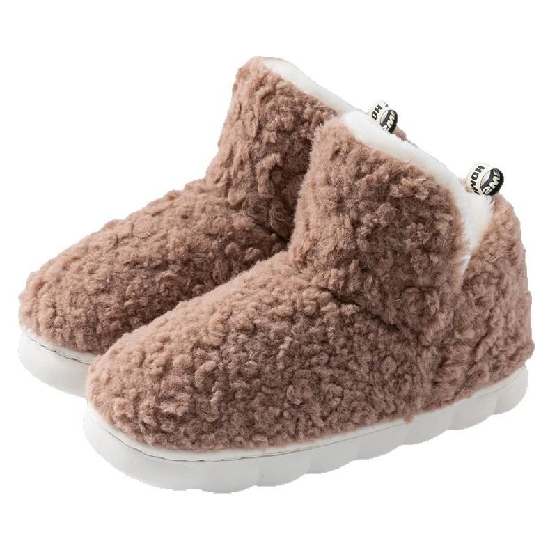 High-top Velvet Cotton Slippers for Women and Couples Can Wear Bags and Warm New Simple Casual Home Fluffy Cotton Boots
