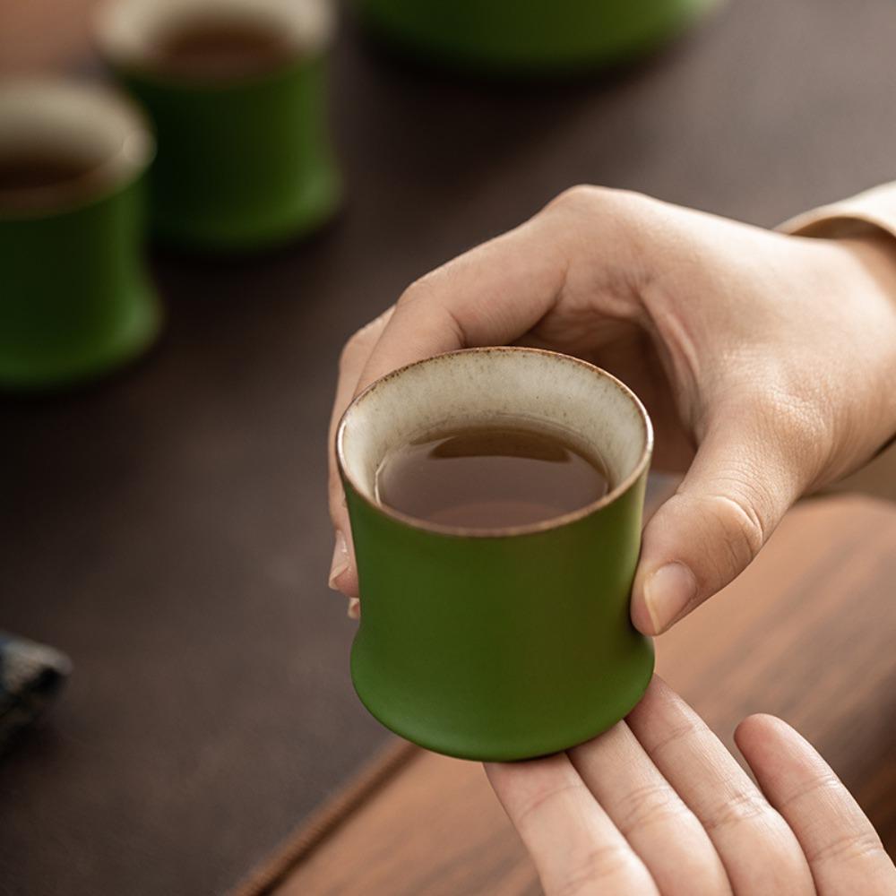 3pcs Master Cup Ceramic Bamboo Joint Tea Cup Simulation 90 Ml Kung Fu Tea Cup Chinese Style Green Teaware Mugs Gift