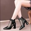 2025 Women's Summer Leather Mesh High Heel Chunky Boots: Sexy Cutout, Closed Toe, Cool Temperament
