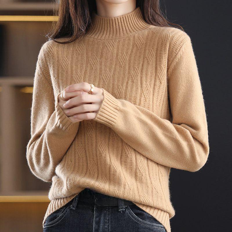 New Autumn Winter Women Cashmere Thickened Half Turtleneck Warm Loose Cashmere Sweater Women