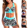 (Qunide) Women's Fashion Split High Waist Printed Bikini With Bra Pads And No Steel Bra Swimsuit