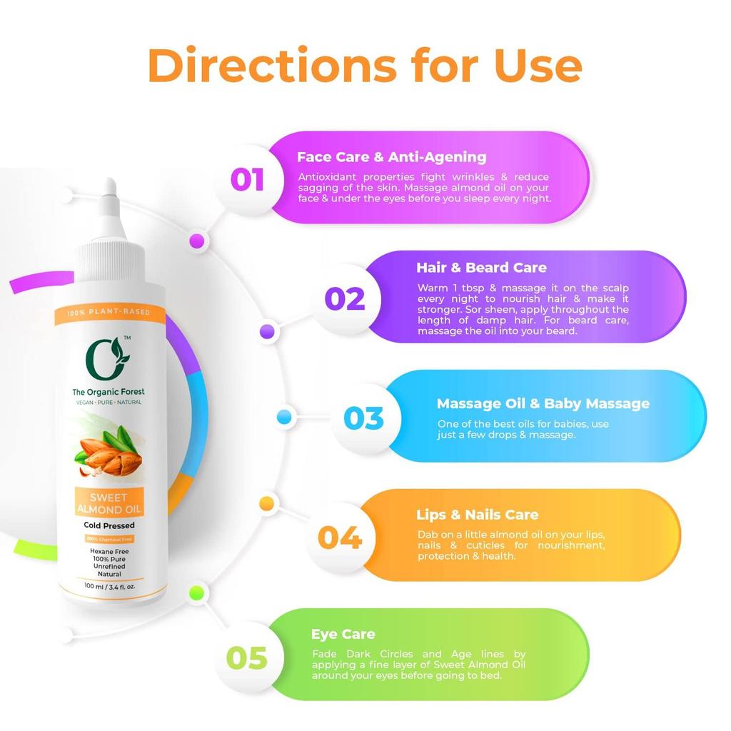 Sweet Almond Oil for Hair, Skin & Massage - 100% Pure,