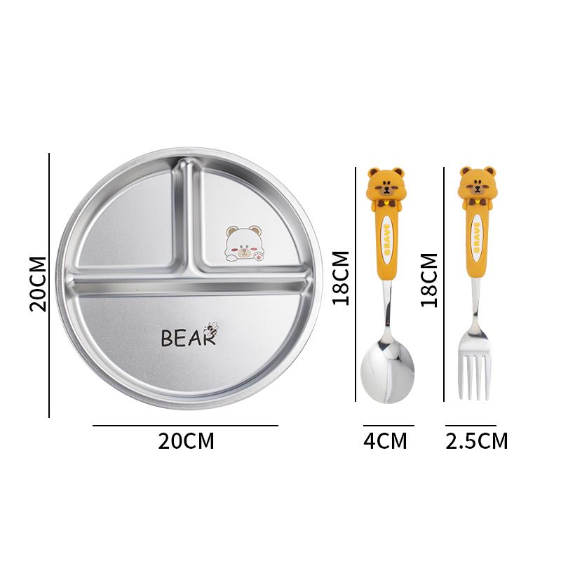 Round Dining Plate 304 Stainless Steel Food Plate Divided Breakfast Plate 3 Grids Cute Tableware Stackable Fruit Salad Plate Set