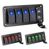 LED Switch Panel +Sticker For Car Marine 4 Gang Toggle Rocker Switch 12V/24V Digital Voltmeter Dual USB Port
