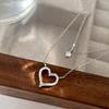 Fully Diamond Hollow Love Double Layer Necklace Heart-shaped Sweet Niche Design Sense Necklace for Women