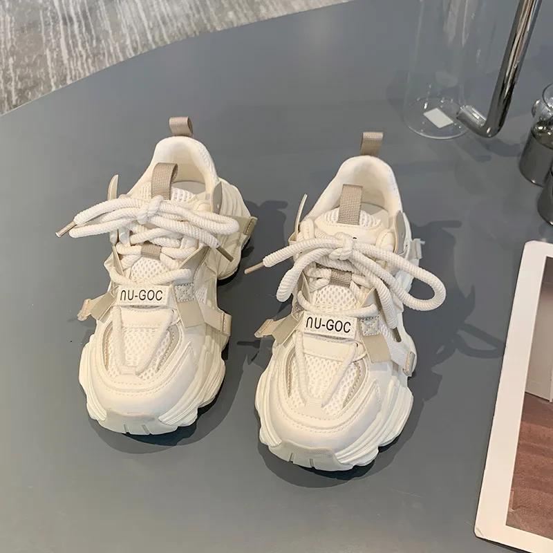 Women's Chunky Sneakers Breathable Mesh Platform Sports Shoes Woman Fashion Lace Up Thick Sole Casual Shoes Mujer 2025