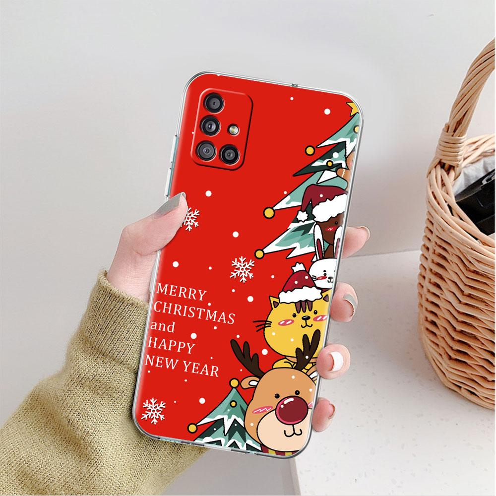 Snow Merry Christmas Clear Case For Samsung Galaxy A52 A12 A51 A32 A21s A71 A32 A22 50 A70 A31 A72 5G Phone Cover