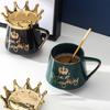 Creative Crown Ceramic Cup with Lid Coffee Cup Nordic Gold Pattern Couple Mug Big Belly Cup Souvenir
