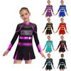 Girls Cheerleading Dance Costume Glittery Rhinestones Letter Pattern Metallic Patchwork Pleated Dress