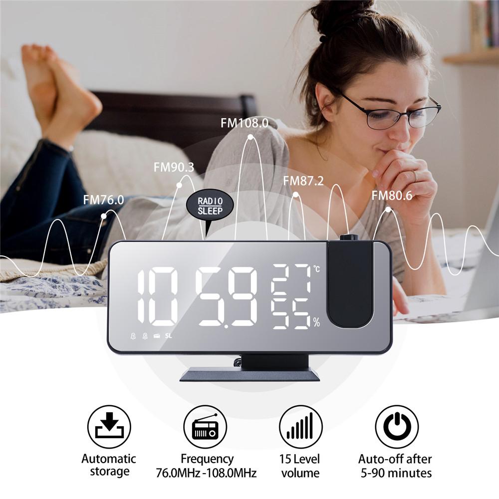 Projection Digital Radio Alarm Clock For Bedrooms LED Display USB Charger Port