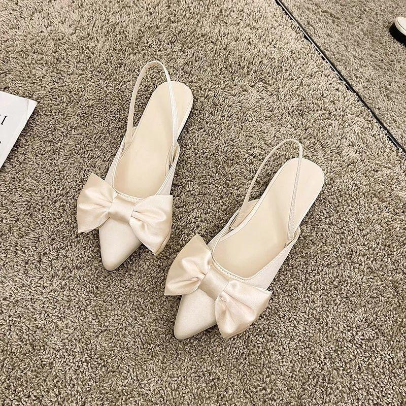 Footwear Pointed Toe Sandals for Women Closed Ladies Shoes Flat Rubber Summer 2024 No Heel Bow Green The Best Vip F On Offer H