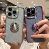 Luxury Plating Glitter Rhinestones Ring Holder Clear Case For iPhone 16 15 13 11 12 14 Pro Max XR XS 7 Plus Soft Silicone Cover