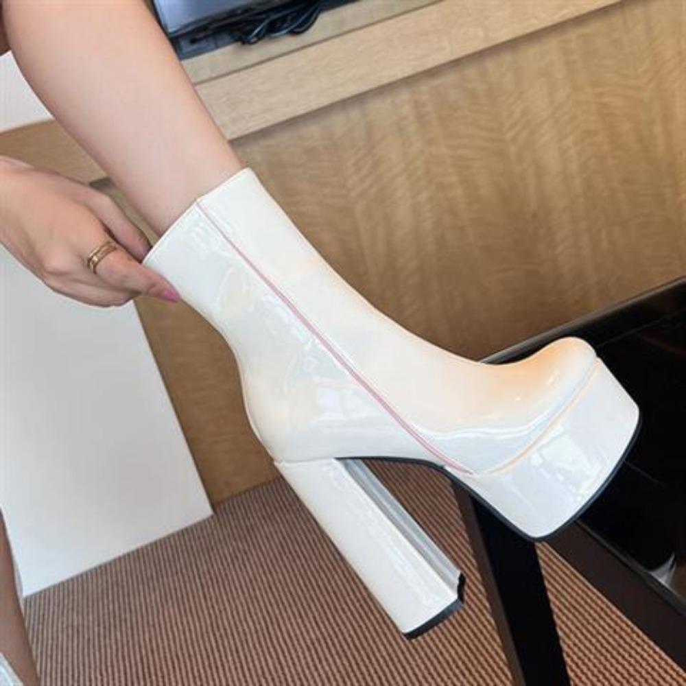 Women Shoes Ankle Boots High Heels Platform Riding Boots Sexy Round Toe Shoes Plus Size