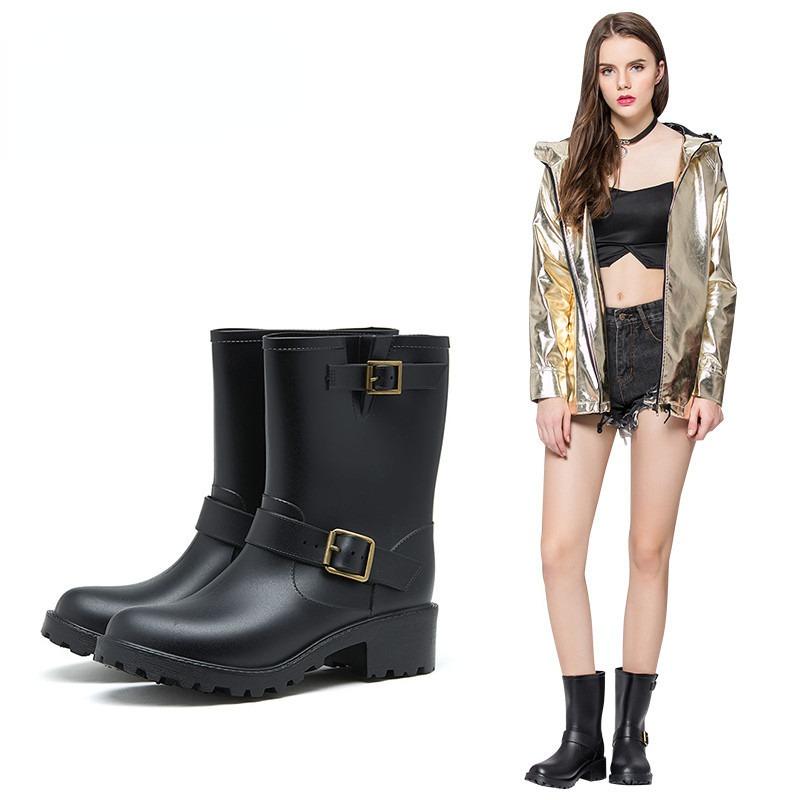 Fashion New Style Quality Fashionable Women's Rain Boots for All Seasons with Thick Non-slip Soles Waterproof Rain Shoes Snow Punk Shoes