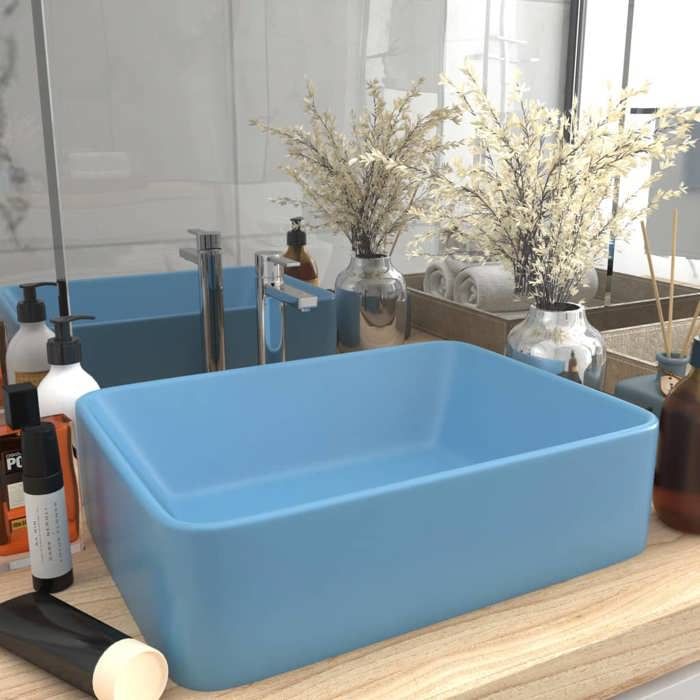 VidaXL Luxury Washbasin Countertop Basin Toilet Hand Wash Basin Bathroom Cosmetic Room Rectangular Light Blue Matte 147044