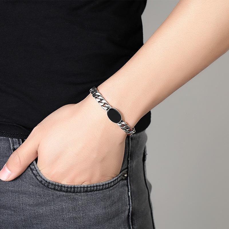 Black Cuban Bracelet Men's Woven Ins Simple, Niche, Thick, Trendy and Fashionable