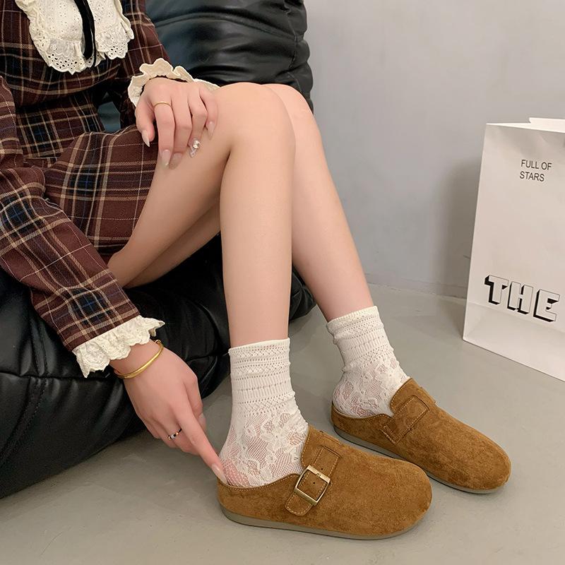 Retro French Baotou Half Slippers Women's 2025 New Summer Fashion Outer Wear Lazy Versatile Flat Thick Bottom Increase