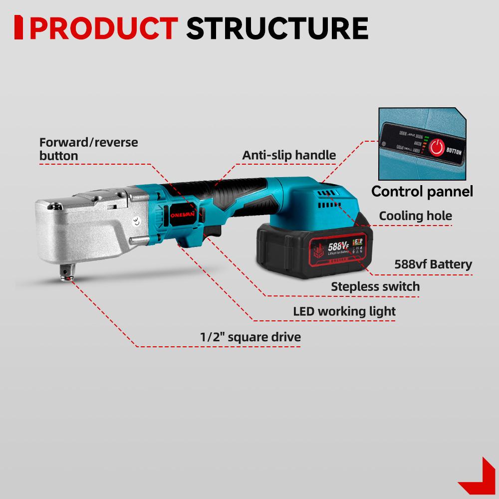 ONEVAN Brushless Electric Ratchet Wrench 1/2'' 1000NM Removal Screw Nut 4800RPM Car Repair Power Tool for Makita 18V Battery