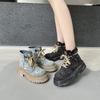 Fashion Denim Boots Autumn Thick Soled Workwear Retro Motorcycle Short Boots Made of Old Denim Boots for Women