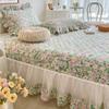Sweet Princess Cotton Organza Lace Bed Cover 3/4 Piece Set Sandwich Cotton Quilted Non-Slip Bed Cover