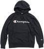 Champion Long Sleeve Hooded Sweatshirt with Script Logo Size Medium Men's Fleece-Lined Print, C3-Q107, Black,
