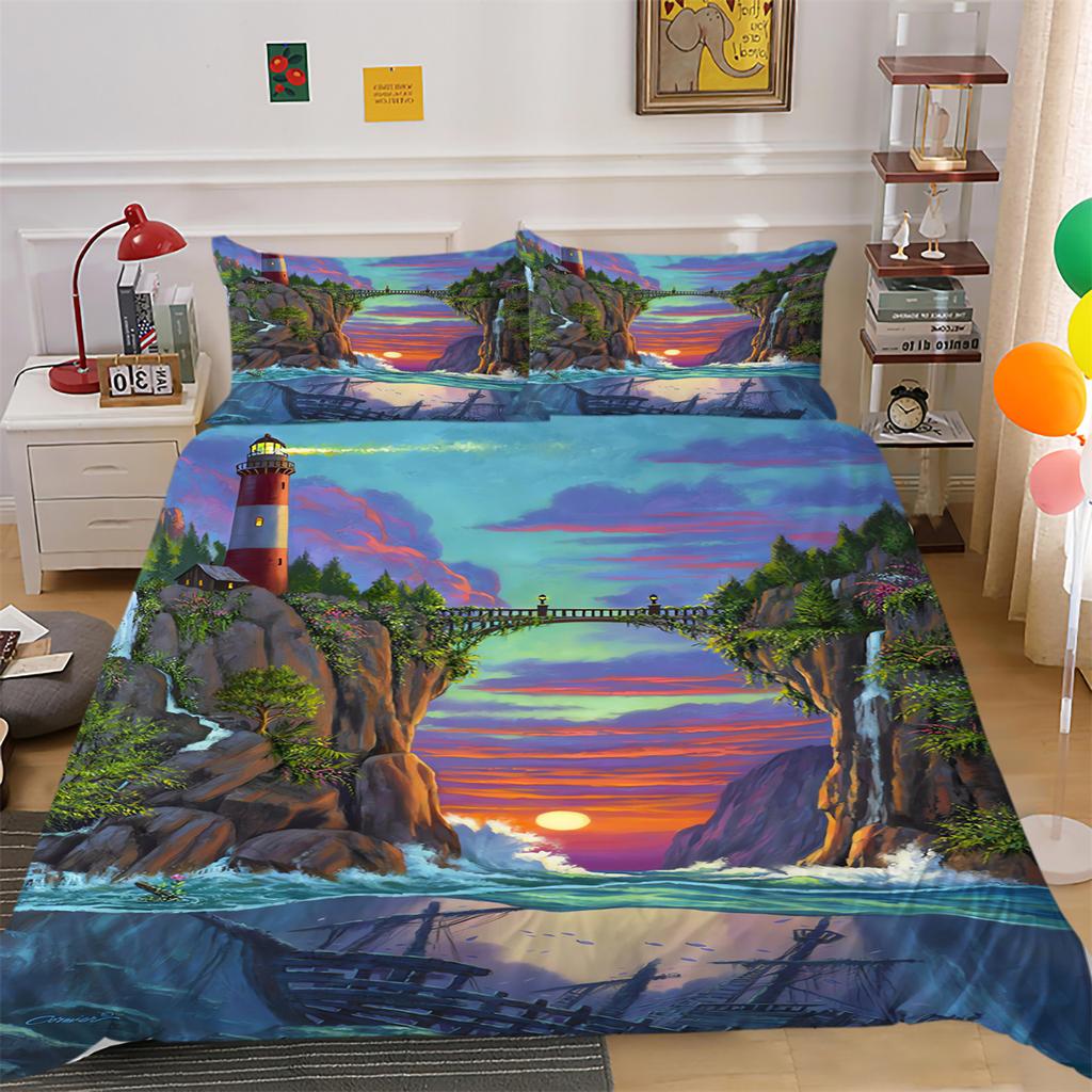 Duvet Cover Set Quilt Cover Set Courtyard Giant Trees Bedroom Decor Bedding Suit