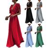 Women Prom Dress Flying Sleeve Ruffles Low-cut Deep V Neck Pleated Dress Up Floor Length High Waist Evening Dress Cocktail Dance Clothes