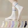 Female Spring and Autumn New Casual Stripe Sweat Absorption Breathable No Bone Anti Pilling Long Tube Cotton Socks