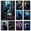 Gothic Skull Raven Horror Art Poster Prints For Living Room Home Decor Dreadful Crow And Full Moon Canvas Painting Wall Art