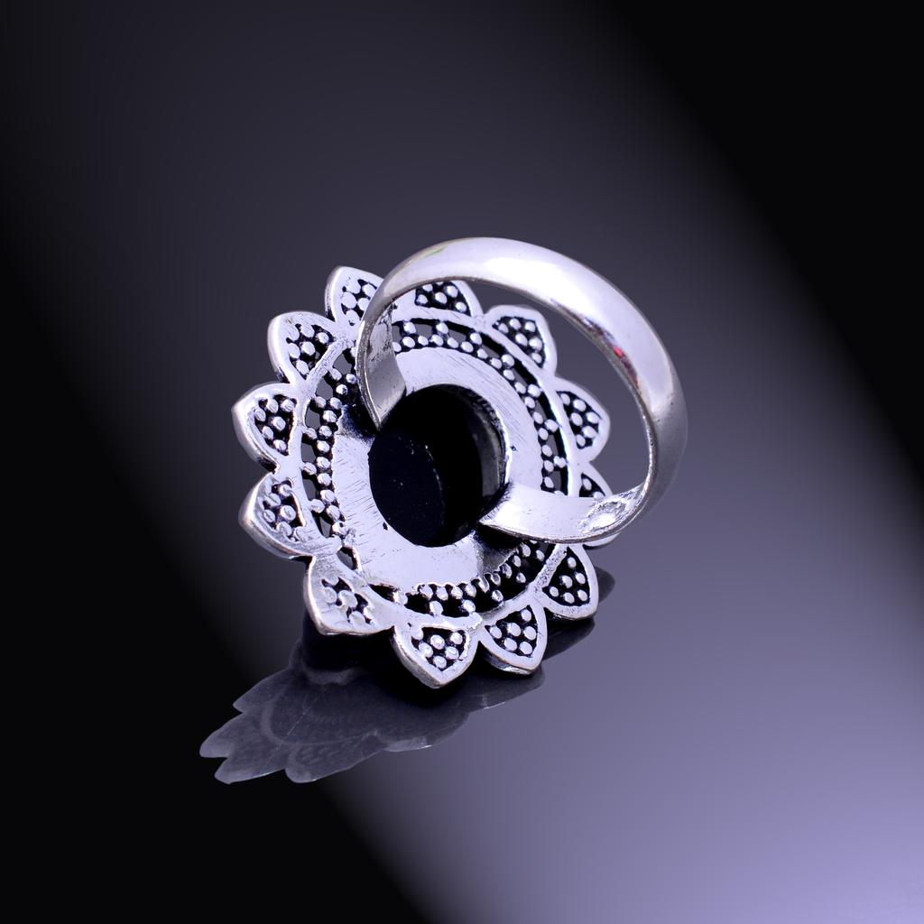 Black Onyx Handmade 925 Sterling Silver Jewelry Ring Size 7.25 Z2i88