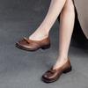 Johnature Genuine Leather Comfortable Low Heel Shoes Retro Versatile Pumps Round Toe Women's Shoes