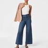 Wide-leg Denim Trousers High Waist Flared Hem Women's Jeans with Multi Pockets Retro Ankle Length Trousers for Commute Travel