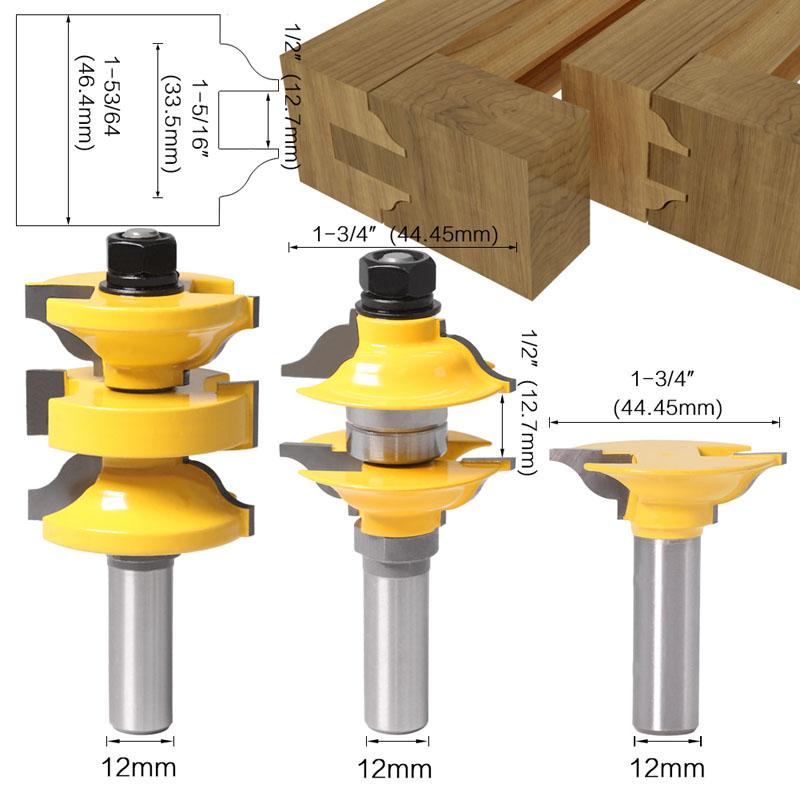 3pcs 8mm 12mm 1/2inch Shank Entry Interior Tenon Door Router Bit Set Ogee Matched R&S Router Bits Carving for Wood