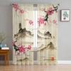 Bamboo Carp Chinese Ink Painting Tulle Curtains For Living Room Bedroom Kitchen Decoration Chiffon Sheer Voile Window Curtains