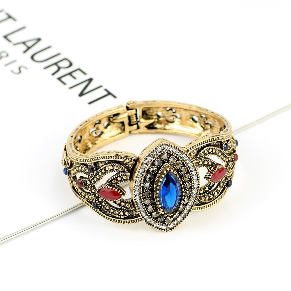 Gray Crystal Bangle for Women Antique Gold Color Charm Cuff Bracelets