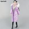Purple Winter Warm Long Coat for Barbie Doll Outfits Clothes Hoodie Parka For 1/6 BJD Doll Jacket 1:6 Dolls Accessories Toys