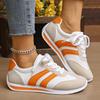Fashion Women's Lightweight Fashion Sneakers Comfort Non Slip Casual Sports Shoes Woman Orange Striped Mesh Breathable Platform Sneakers