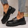 Women's Chain Decor Platform Loafers Solid Color Round Toe Slip On Casual Shoes Woman Fashion Preppy Style Dress Shoes Plus Size