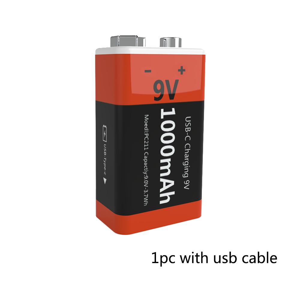 9V Rechargeable Battery 1000mAh Multimeter Guitar Instrument 9V Square 6F22 Lithium-ion Battery USB Direct Charging Batteries