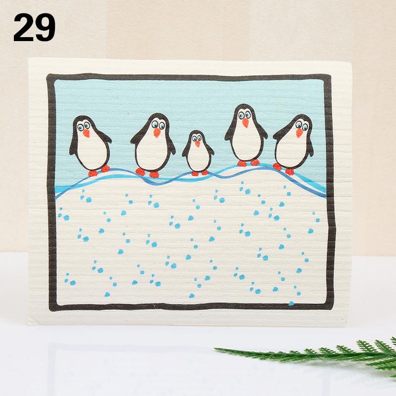 1PC Kitchen Printed Absorbent Dishcloth Cellulose Cleaning Cloths Wet Dry Household Rag Reusable