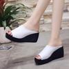 Fashionable Thick Sole Fish Mouth Slippers 2024 Summer New One Line Slope Heel Versatile Waterproof Platform High Heel Slippers