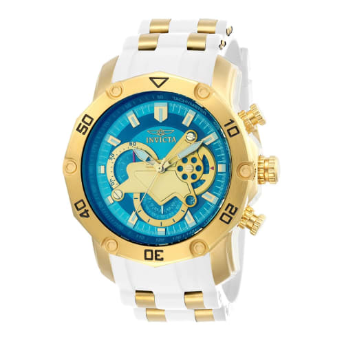 Invicta Pro Diver 23423 Quartz Watch, 50mm, White Gold with Silicone and Stainless Steel Strap, Blue Dial, Beige