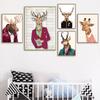Fashion Suit Deer Giraffe Cartoon Animal Nordic Posters And Prints Wall Art Canvas Painting Wall Pictures For Kids Room Decor