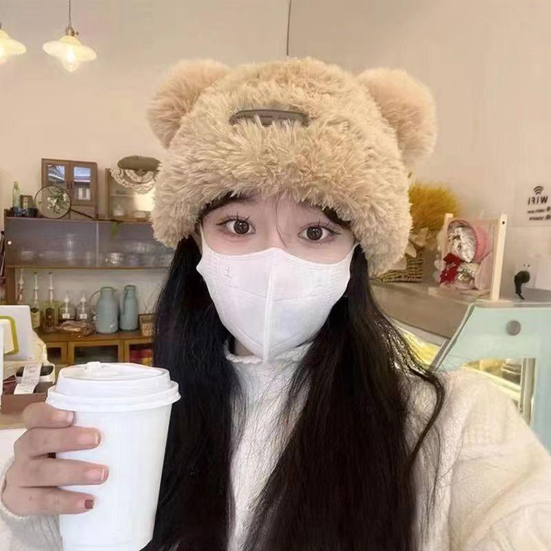 Cute Bear Ears Knitted Hat Children's Autumn and Winter New Soft Waxy Plush Big Head Circumference Warm Bag Head Wool Hat