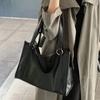 Large Capacity PU Leather Shoulder Bag College Student Large Handbag Black Tote Bag Girls Gift